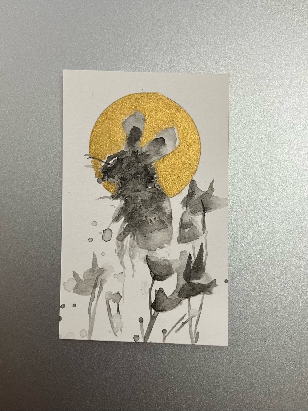Original bumblebee painting bee art miniature realism sumi-e style artwork